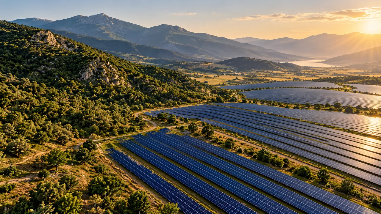 Dağlık Balkan coğrafyasında güneş santrali; temsili proje görseli